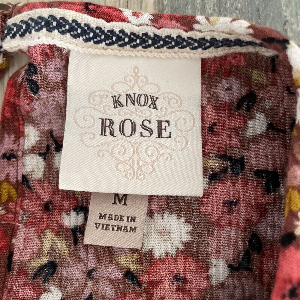 Knox Rose Womens Top Medium Cottage Core Boho Floral Ruffle Hippie Shirred Pink - Picture 13 of 14